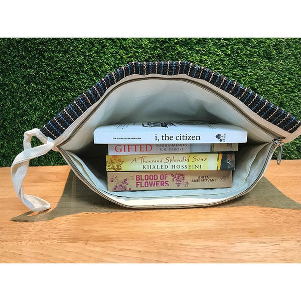 Striped Jute and Cotton Folder Handmade by Rural Women Artisans