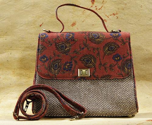 Naturally Dyed Kalamkari Mor Pankh Jute Bag