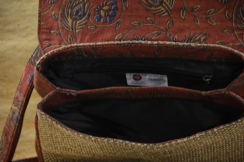 Naturally Dyed Kalamkari Mor Pankh Jute Bag
