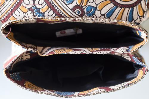 Naturally Dyed Mustard and Blue Kalamkari Jute Bag