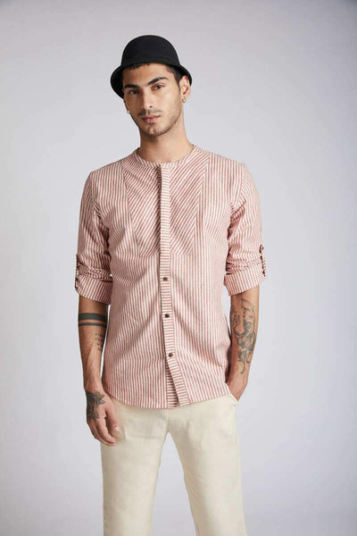 Men's Natural Hemp Round Neck Shirt - Broad Stripes