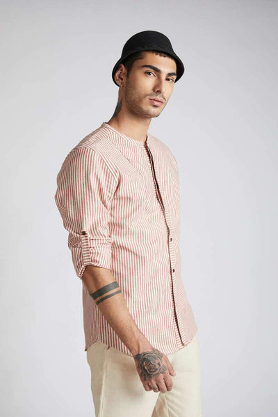 Men's Natural Hemp Round Neck Shirt - Broad Stripes