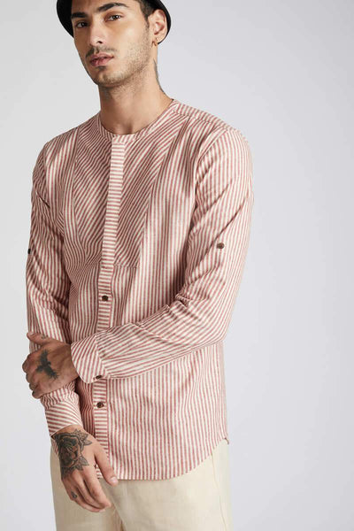 Men's Natural Hemp Round Neck Shirt - Broad Stripes