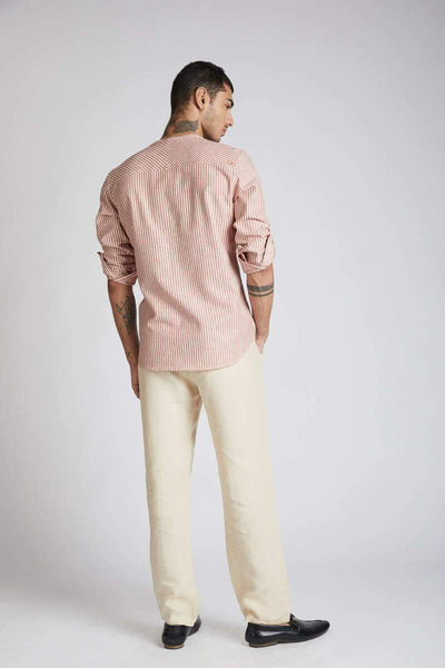 Men's Natural Hemp Round Neck Shirt - Broad Stripes