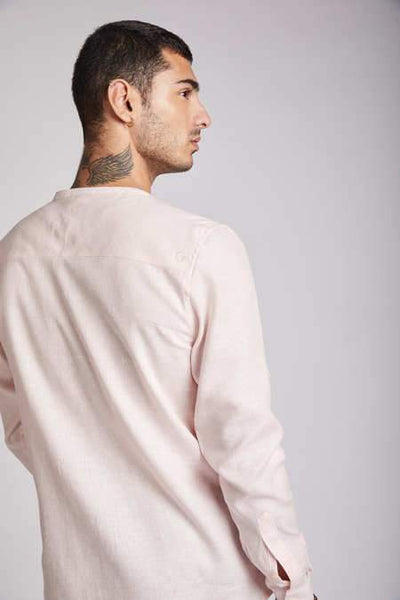 Men's Natural Hemp Round Neck Shirt - Peach Stripes