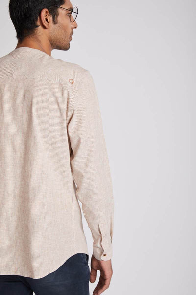 Men's Natural Hemp Round Neck Shirt - Rust Stripes