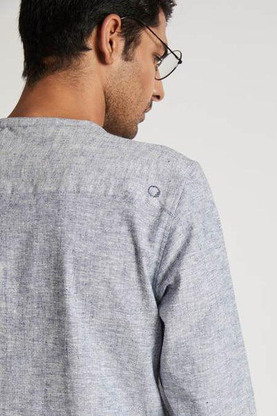 Men's Natural Hemp Round Neck Shirt - Blue Melange