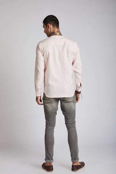 Men's Natural Hemp Round Neck Shirt - Peach Stripes