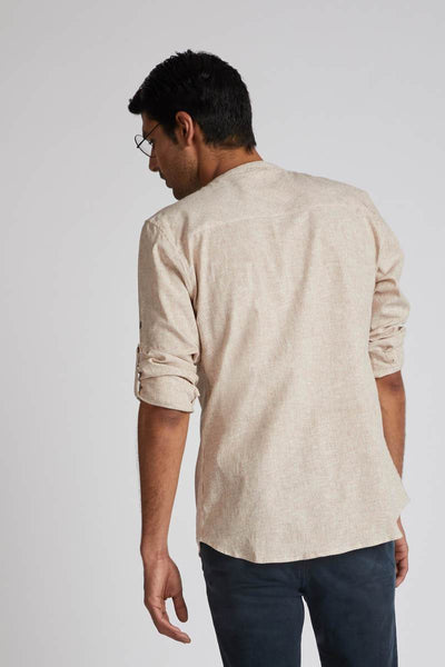 Men's Natural Hemp Round Neck Shirt - Rust Stripes