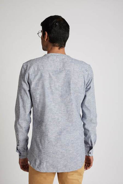 Men's Natural Hemp Round Neck Shirt - Blue Melange