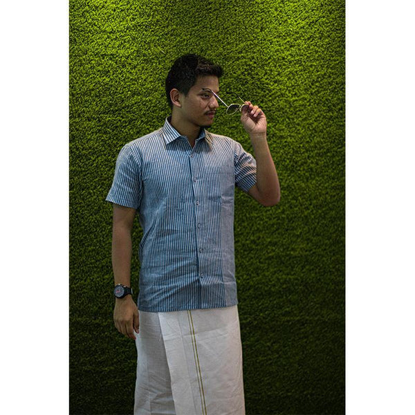 Men's Handwoven Khadi Dhoti - White with Golden Border