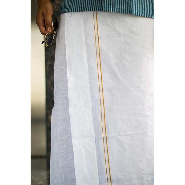 Men's Handwoven Khadi Dhoti - White with Golden Border