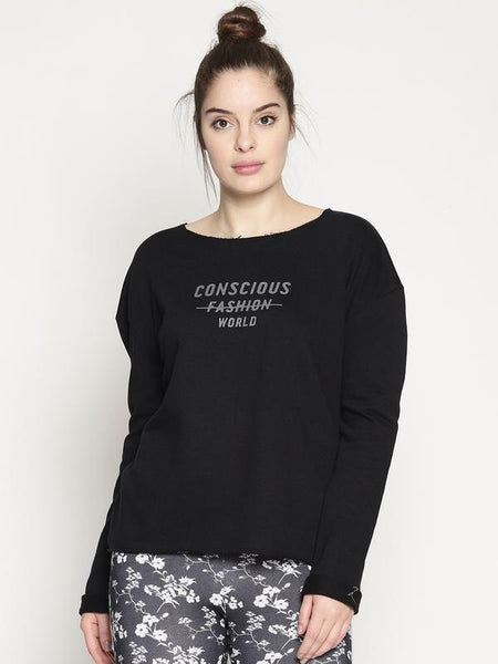 Women's Organic Cotton Knitted Crop Sweatshirt - Black Conscious World