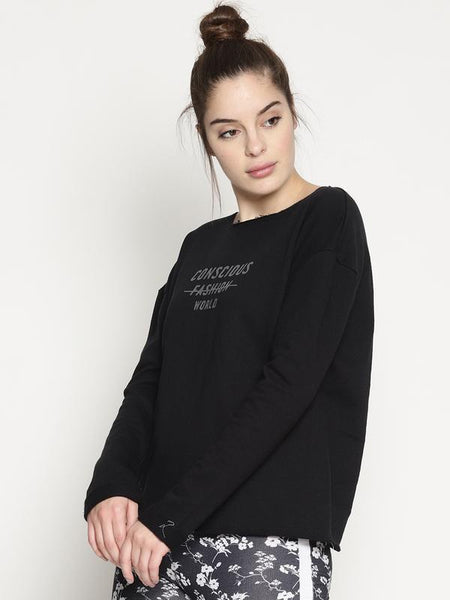 Women's Organic Cotton Knitted Crop Sweatshirt - Black Conscious World