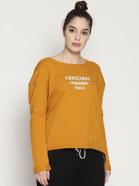 Women's Organic Cotton Knitted Crop Sweatshirt - Yellow Conscious World