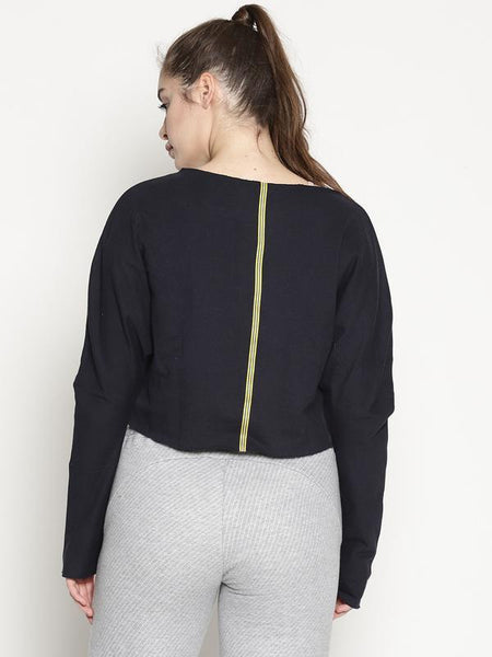 Women's Organic Cotton Knitted Crop Sweatshirt - Navy Blue Wildspirit