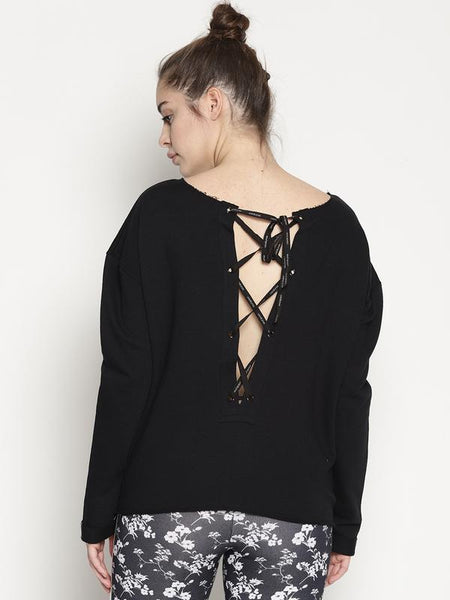 Women's Organic Cotton Knitted Crop Sweatshirt - Black Conscious World