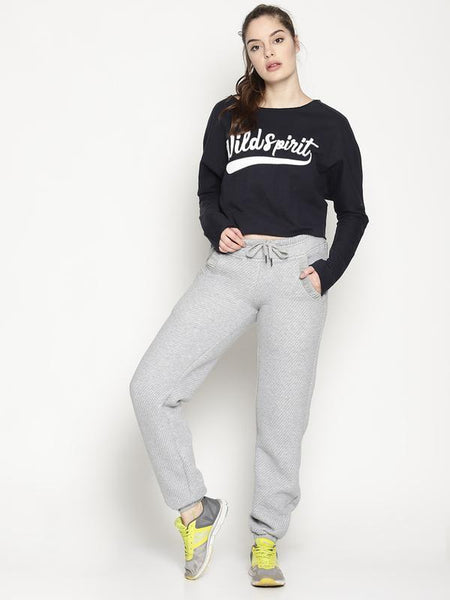 Women's Organic Cotton Knitted Crop Sweatshirt - Navy Blue Wildspirit