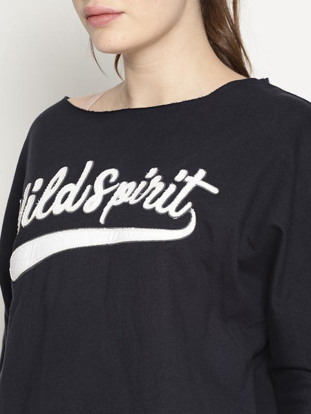 Women's Organic Cotton Knitted Crop Sweatshirt - Navy Blue Wildspirit