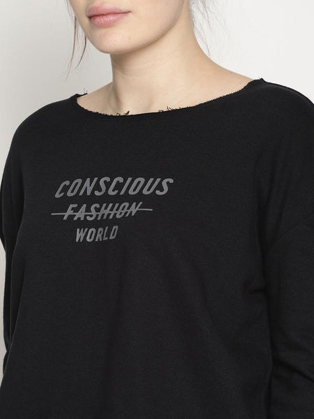 Women's Organic Cotton Knitted Crop Sweatshirt - Black Conscious World