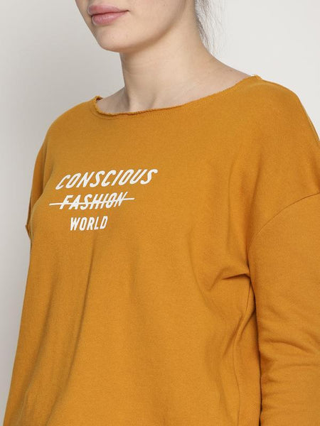 Women's Organic Cotton Knitted Crop Sweatshirt - Yellow Conscious World