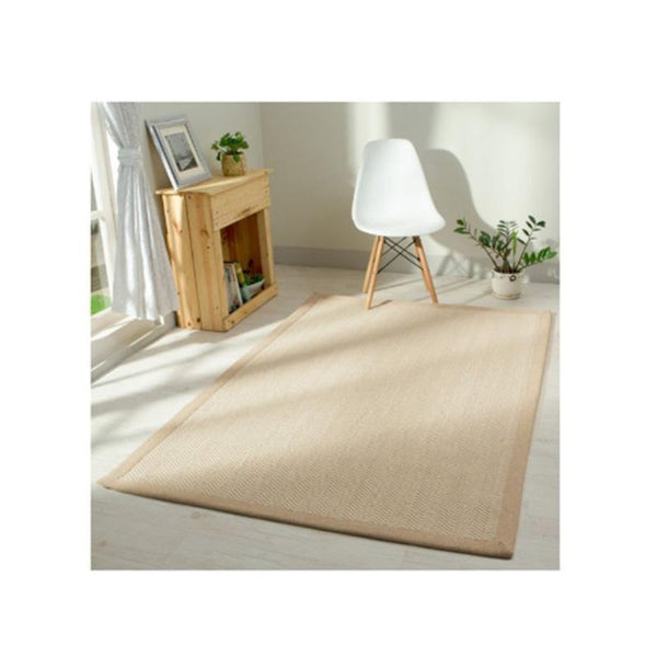 Chevron Rug Made of Recycled PET Bottles - Beige and White with Border (120cm x 180cm) - PT 03