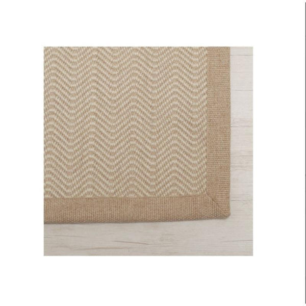 Chevron Rug Made of Recycled PET Bottles - Beige and White with Border (120cm x 180cm) - PT 03