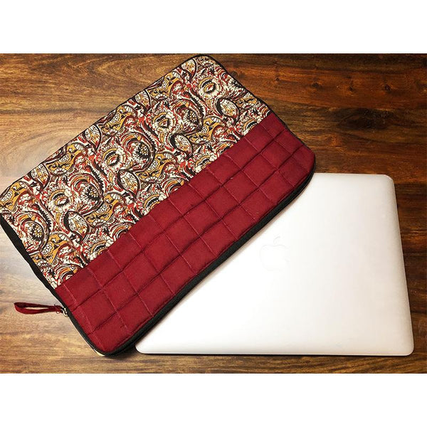 Block Printed Laptop Sleeve - Red Handcrafted by Underprivileged Women Artisans from Bhopal