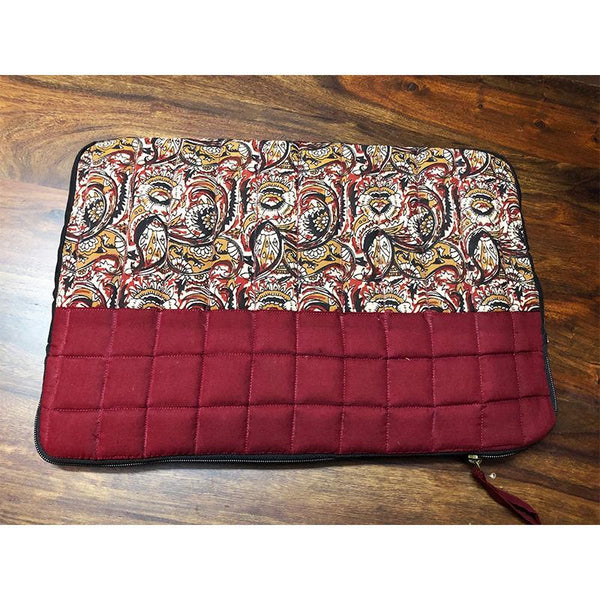 Block Printed Laptop Sleeve - Red Handcrafted by Underprivileged Women Artisans from Bhopal