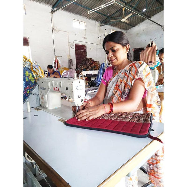 Block Printed Laptop Sleeve - Red Handcrafted by Underprivileged Women Artisans from Bhopal