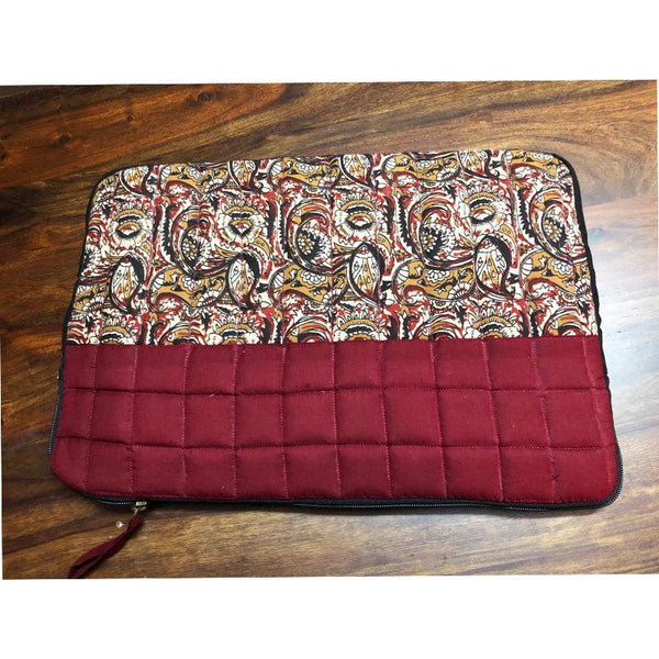 Block Printed Laptop Sleeve - Red Handcrafted by Underprivileged Women Artisans from Bhopal