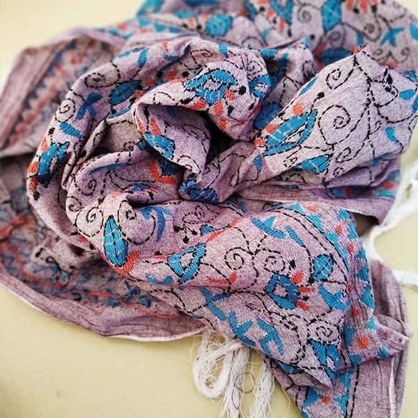 Lavender Silk Cotton Kantha Work Stole