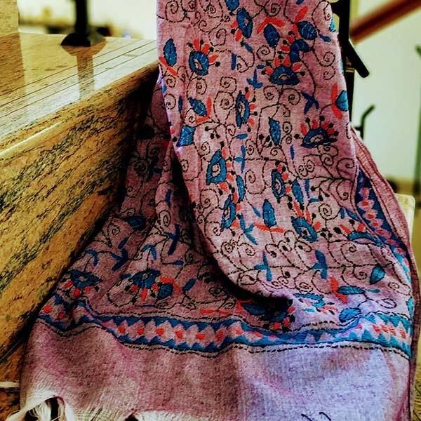 Lavender Silk Cotton Kantha Work Stole