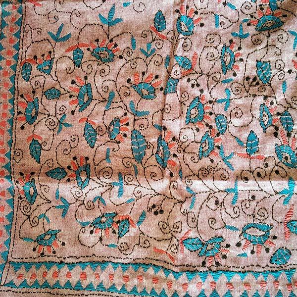 Lavender Silk Cotton Kantha Work Stole