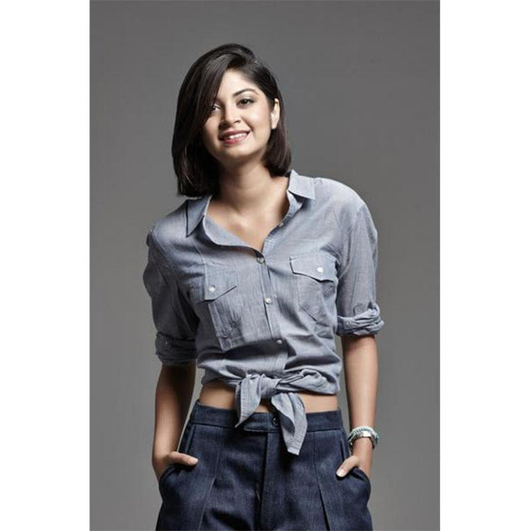 Handwoven Cotton Collared Women's Shirt - Light Blue