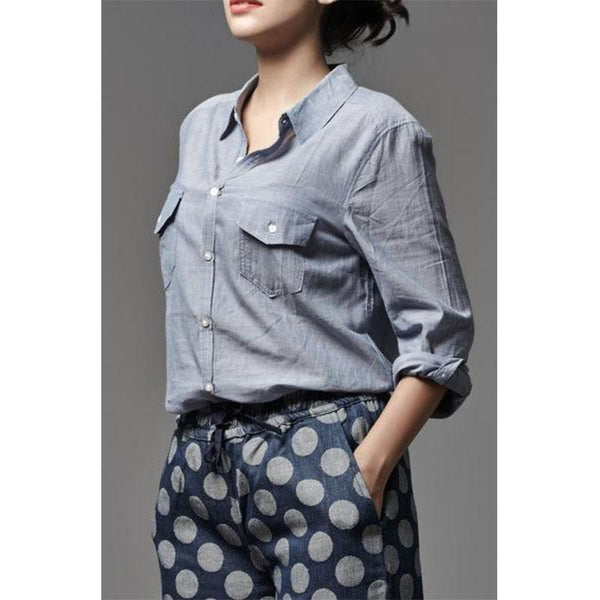 Handwoven Cotton Collared Women's Shirt - Light Blue