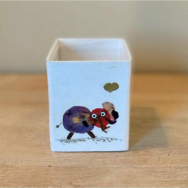 Handcrafted Pencil Holder with Handpressed Flowers (White Elephant)