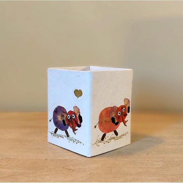 Handcrafted Pencil Holder with Handpressed Flowers (White Elephant)