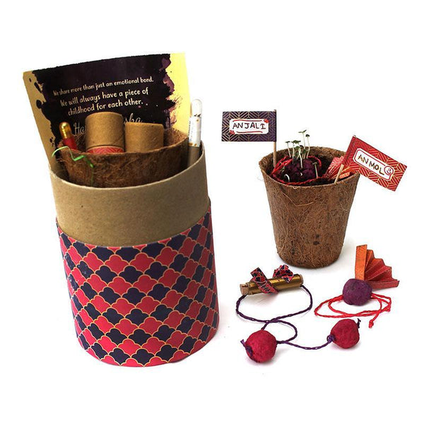 Eco-Friendly Luxury Rakhi Kit with Plantable Seed Adult Rakhi, Plantable Seed Lumba,  Plantable Seed Pen and Pencil
