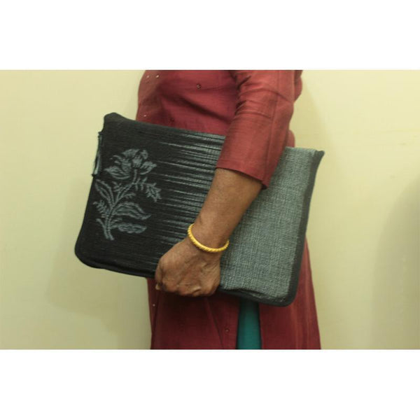 MacBook Air Sleeve Made with Hibiscus Fibre - Grey with Flower Motif