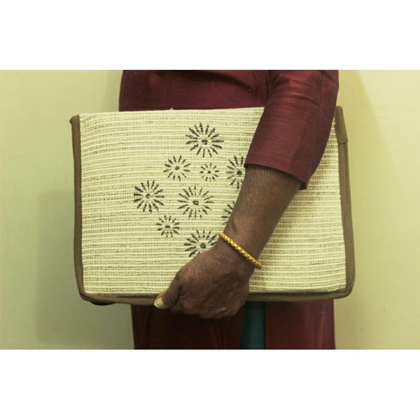 MacBook Air Sleeve Made with Woven Banana and Hibiscus Fibre - Milkweed Motif