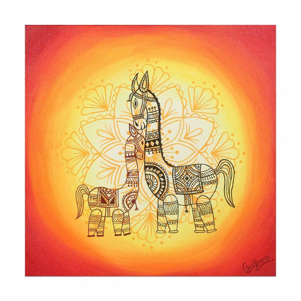 Hand Painted Madhu Compassion Painting Inspired by Madhubani Folk Art