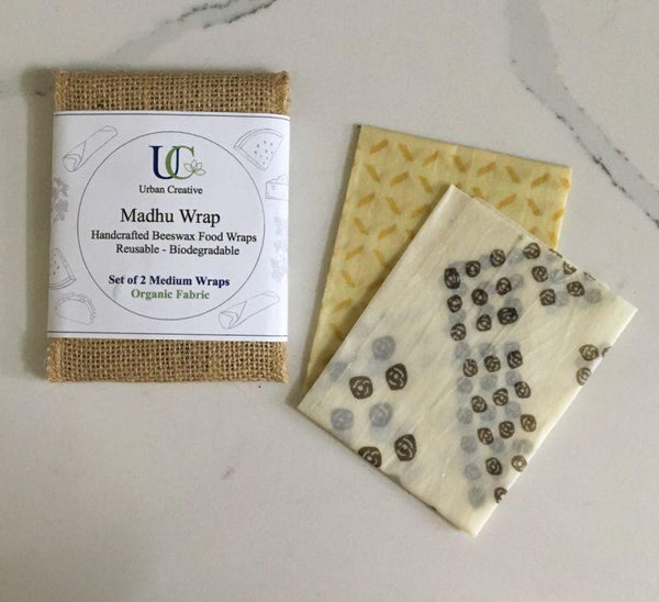 Madhu Wrap (Beeswax Food Wrap) - Assorted Starter Set in Certified Organic Fabric - Set of 2 or 3