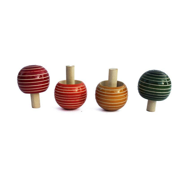 Magic Buguri - Wooden Spinning Tops Handcrafted by Traditional Artisans (Pack of 4)