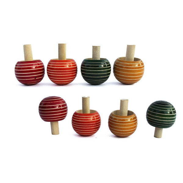 Magic Buguri - Wooden Spinning Tops Handcrafted by Traditional Artisans (Pack of 8)