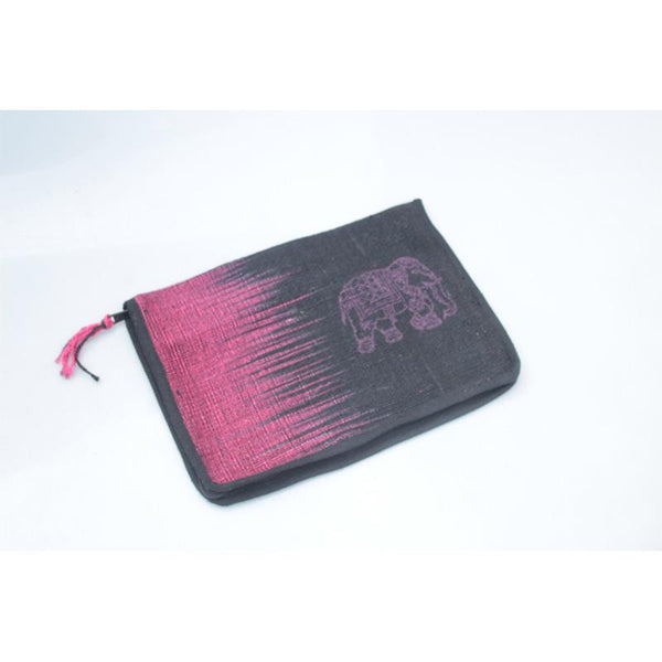 iPad Sleeve Made with Hibiscus Fibre - Maroon with Elephant Motif