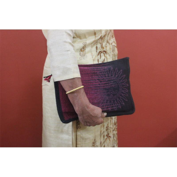 iPad Sleeve Made with Hibiscus Fibre - Maroon with Sun Motif