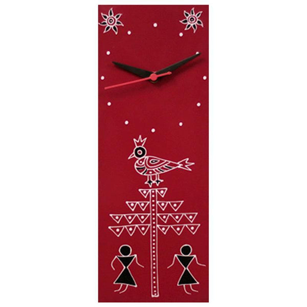 Hand Painted Warli Wall Clock - Maroon
