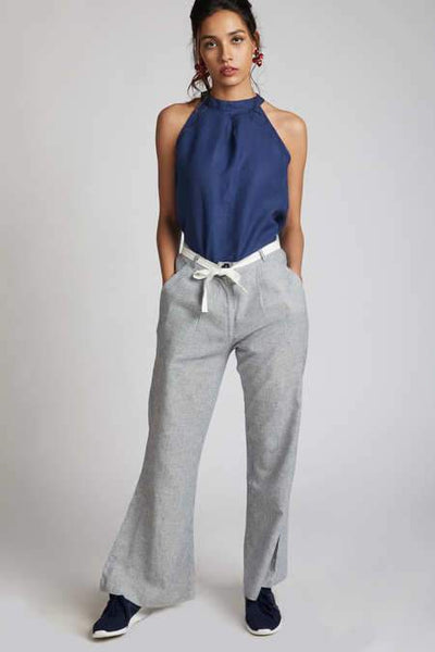 Men's Natural Hemp Culotte Pants - Blue Stripes