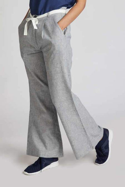Men's Natural Hemp Culotte Pants - Blue Stripes